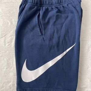 Nike Men's Dark Blue Athletic Shorts with White Swoosh